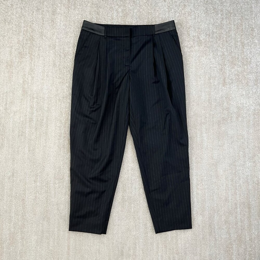 White House Black Market Pinstripe Pleated Taper Ankle Trousers Crop Pants 10